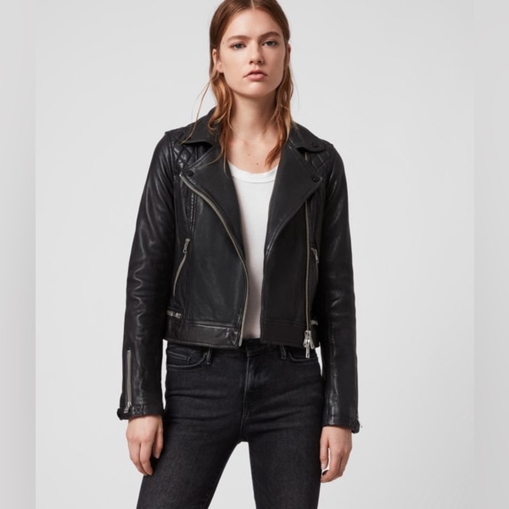All Saints Conroy Leather Biker Jacket Black